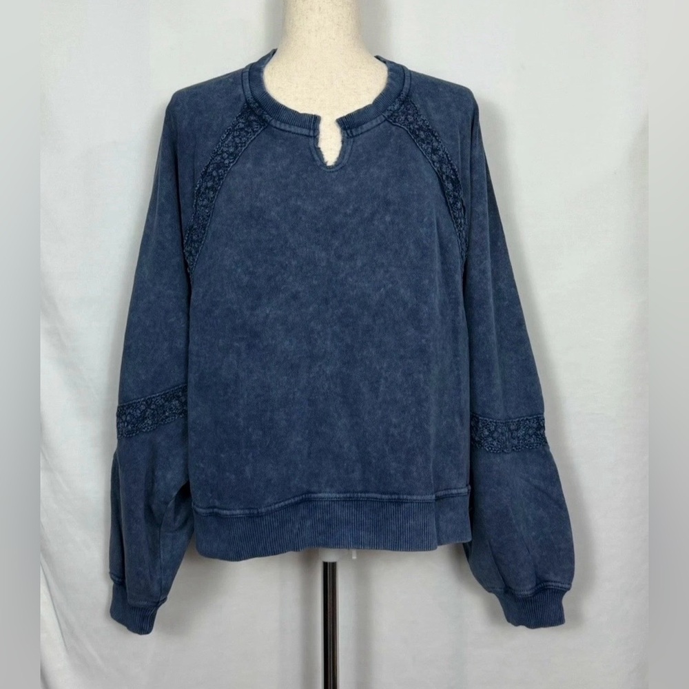 Aerie Women’s Hey Crochet Sweatshirt Rocky Blue Size S